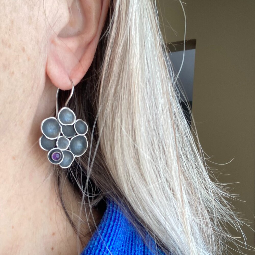 Sterling Silver artisan earrings with amethyst stones